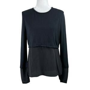 Elizabeth and James Black Layered Silk Long Sleeve Crewneck Sweater Top Medium